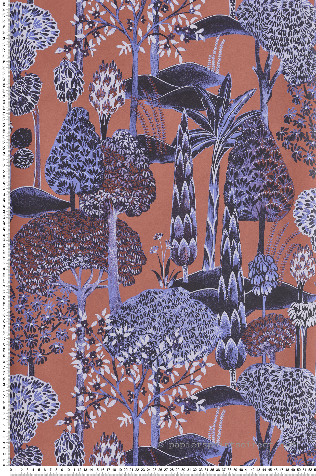 Papier peint Forêt Exotique Viray terracotta violet métallisé - Summer de Masureel | Réf. MAS-SUM005