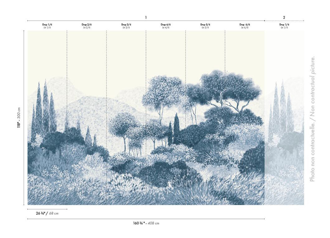 Papier peint panoramique Paysage Maquis Corse bleu marine - Panoramas 4 de Casamance AMBR | Réf. CAS-76761426
