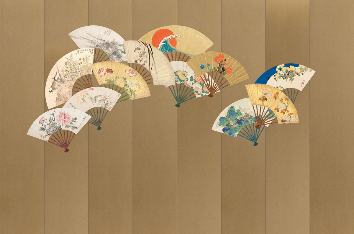 Papier peint panoramique Éventail Hand Fans marron glacé - Panorama 2 de Lutèce | Réf. LTC-PAN1603C