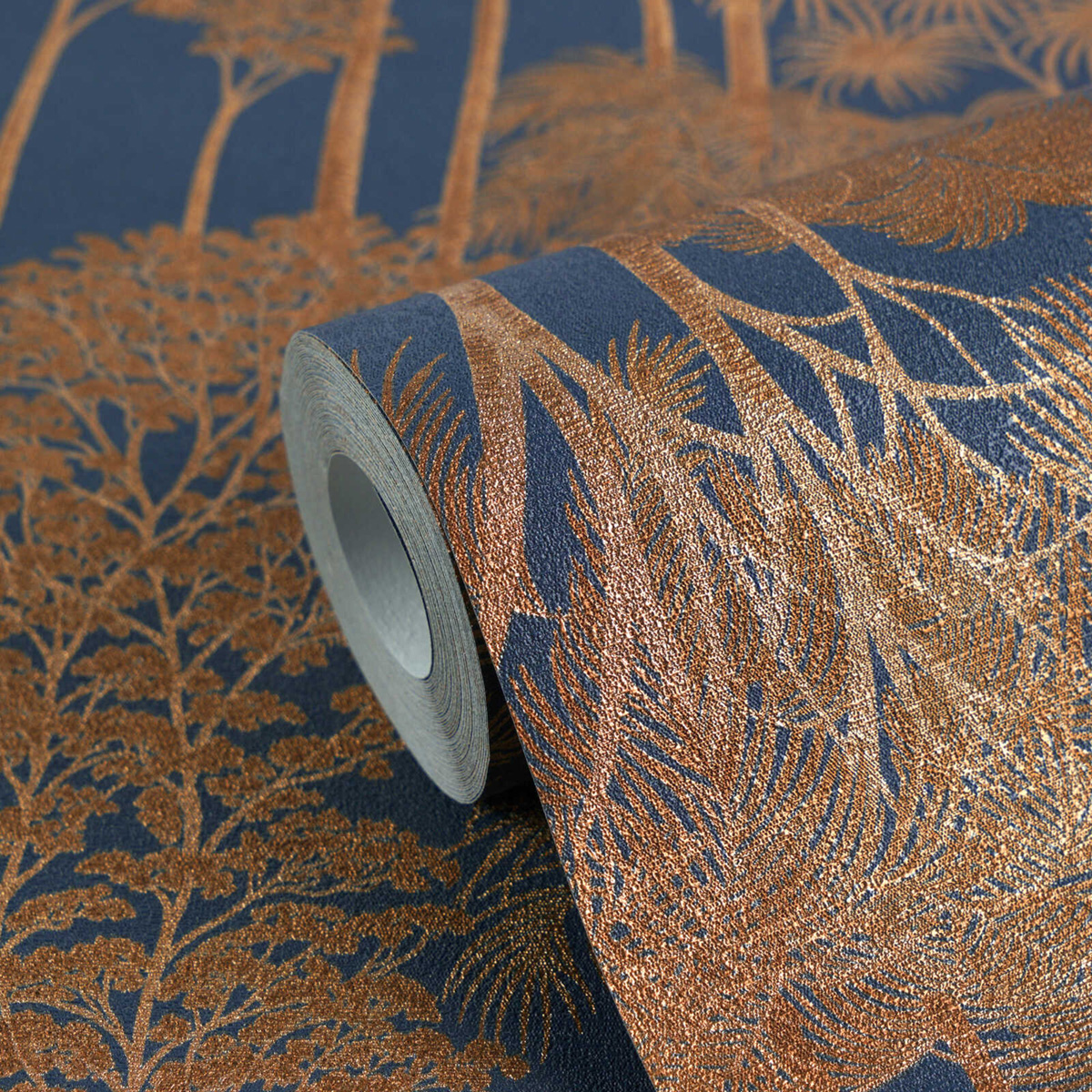Papier peint Palmeraie Arbre Jungle cuivré bleu - Cuba 2 d'A.S. Création ROLL | Réf. AS-791624