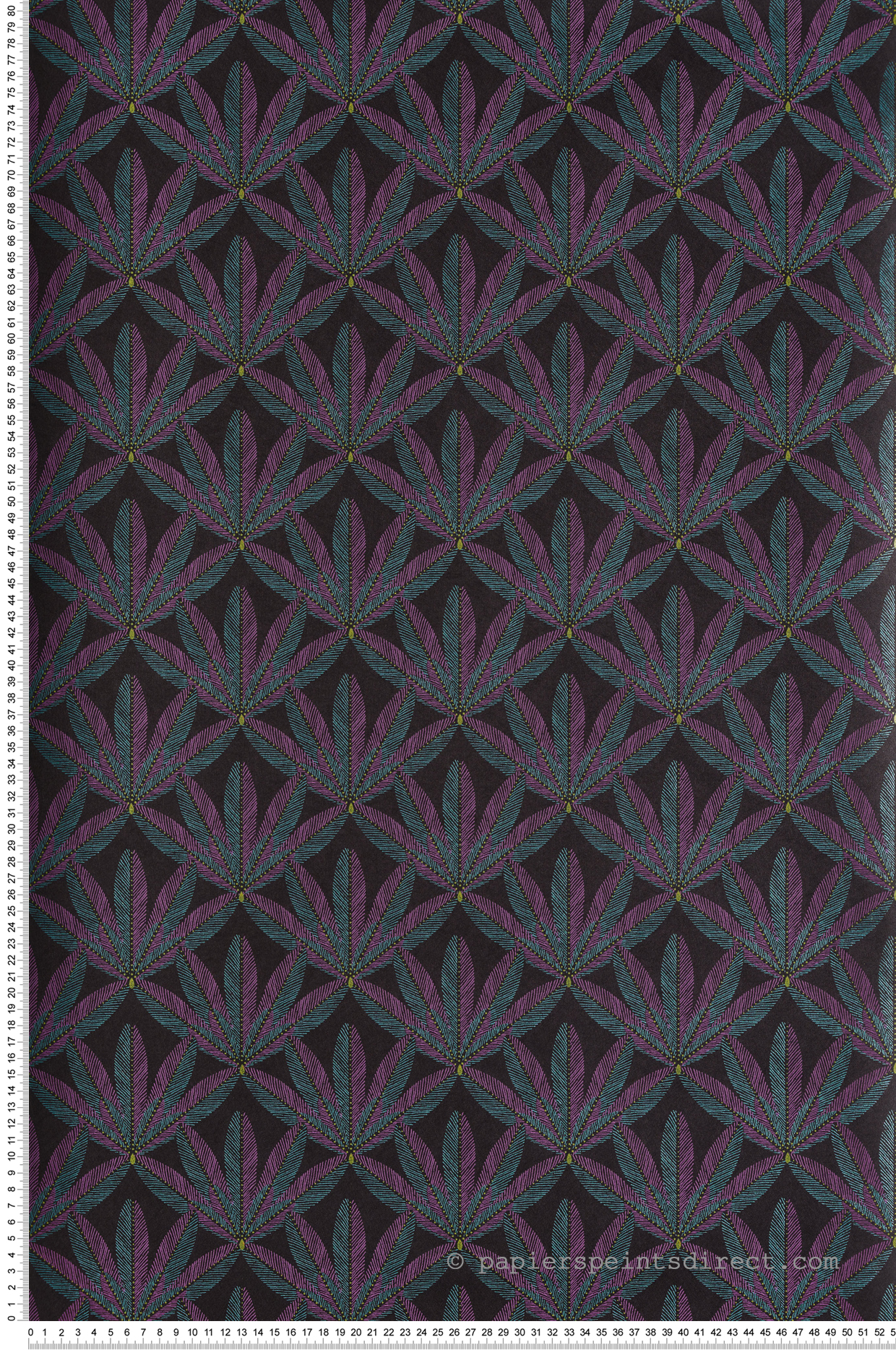 Papier peint Palme Graphique Plume violet turquoise métallisé - Havana de Masureel | Réf. MAS-HAV702