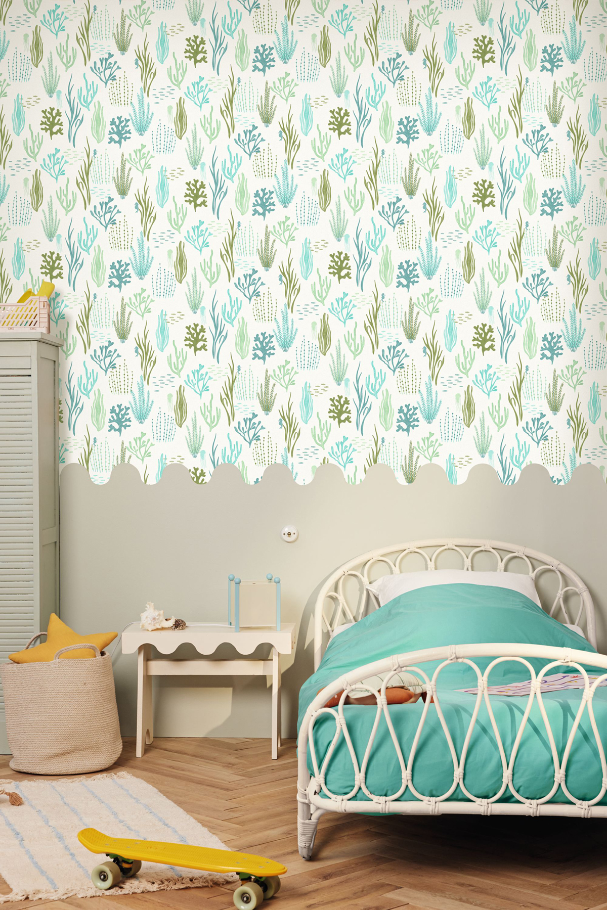 Papier peint Corail Fonds Marins vert bleu - Les Minis Mondes de Casélio | Réf. MNM105817160