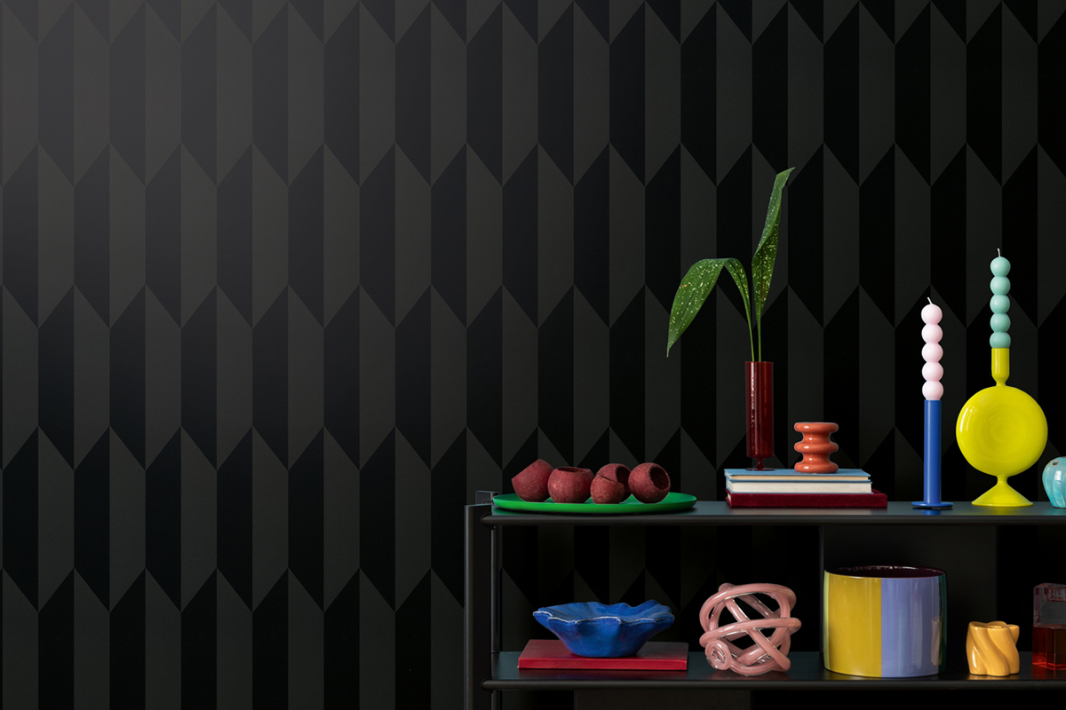 Papier peint Damier Graphique Groove noir métallisé - Cosmoliving d'A.S. Création | Réf. AS-790868