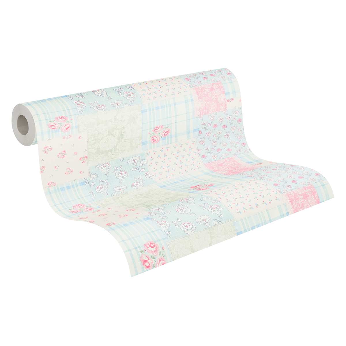 Papier peint Patchwork Fleuri bleu rose - Maison Charme d'A.S. Création ROLL | Réf. AS-390661