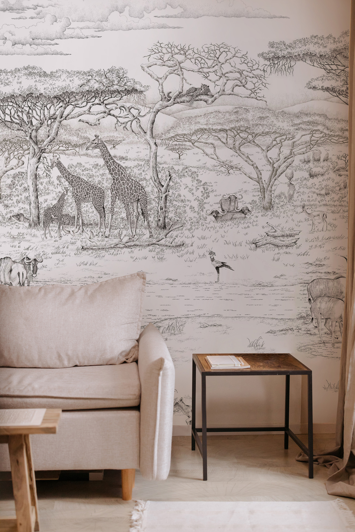 Papier peint panoramique Animaux Vallée du Rift Gris A+B+C - 1/2/3/4/5/6/7/8/9 - Isidore Leroy AMB1