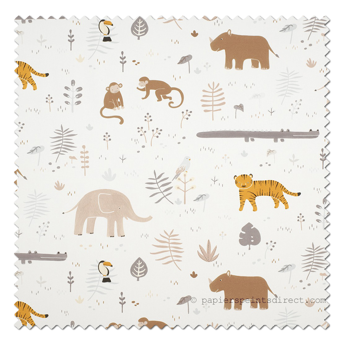Tissu enfant Animaux jungle beige bleu - Happy Dreams de Casadéco | Réf. HPDM83281224