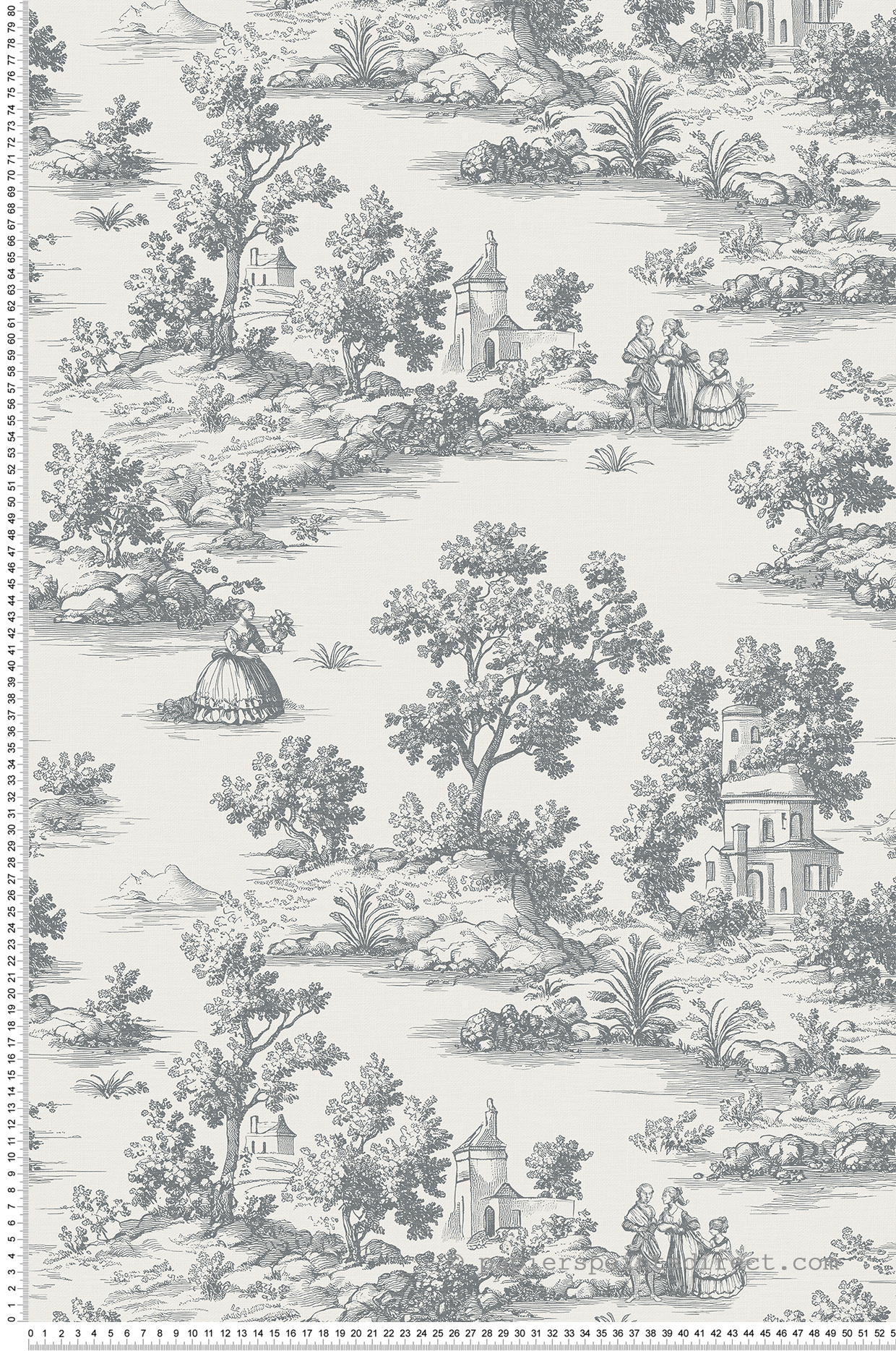 Papier peint Toile de Jouy Paysage gris intense - Aristide de Lutèce | Réf. LTC-3858-6
