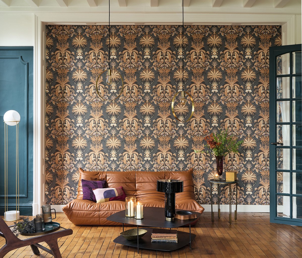 Papier peint Baroque Oiseau Whisper noir fusain - Heritage de Casadéco | Réf. HETA201229411