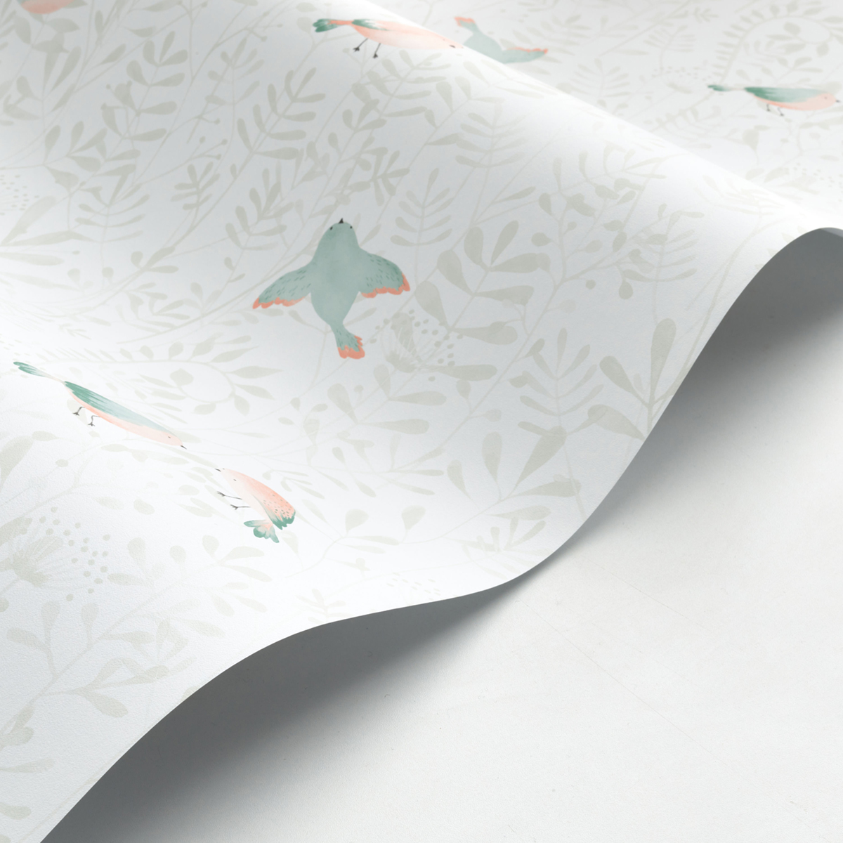 Papier peint Oiseau Feuillage vert amande rose - Once Upon A Time de Casadéco AMBV | Réf. OUAT88317088