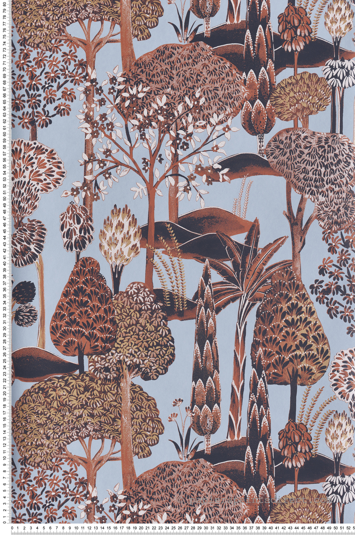 Papier peint Forêt Exotique Viray bleu doux doré - Summer de Masureel | Réf. MAS-SUM004