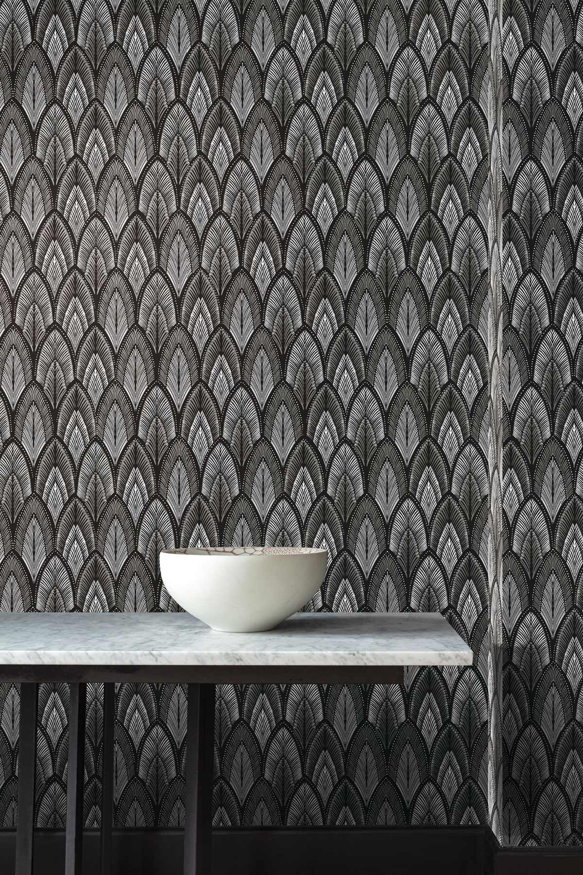 Papier peint Feuille Art Déco Dabu noir argenté - Summer de Masureel | Réf. MAS-SUM401