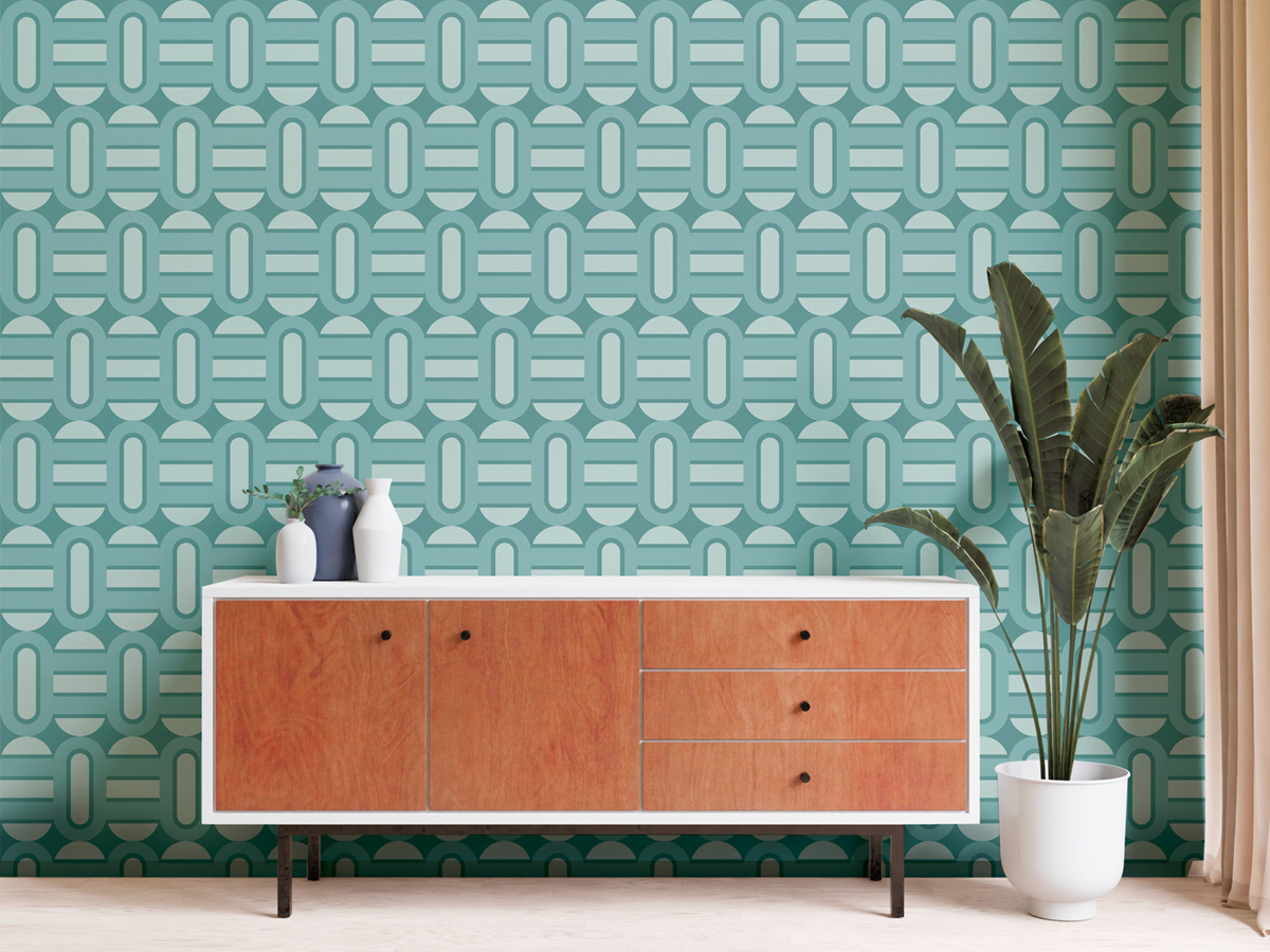 Papier peint Art Déco Géométrique bleu canard - Retro Chic d'A.S. Création | Réf. AS-395364