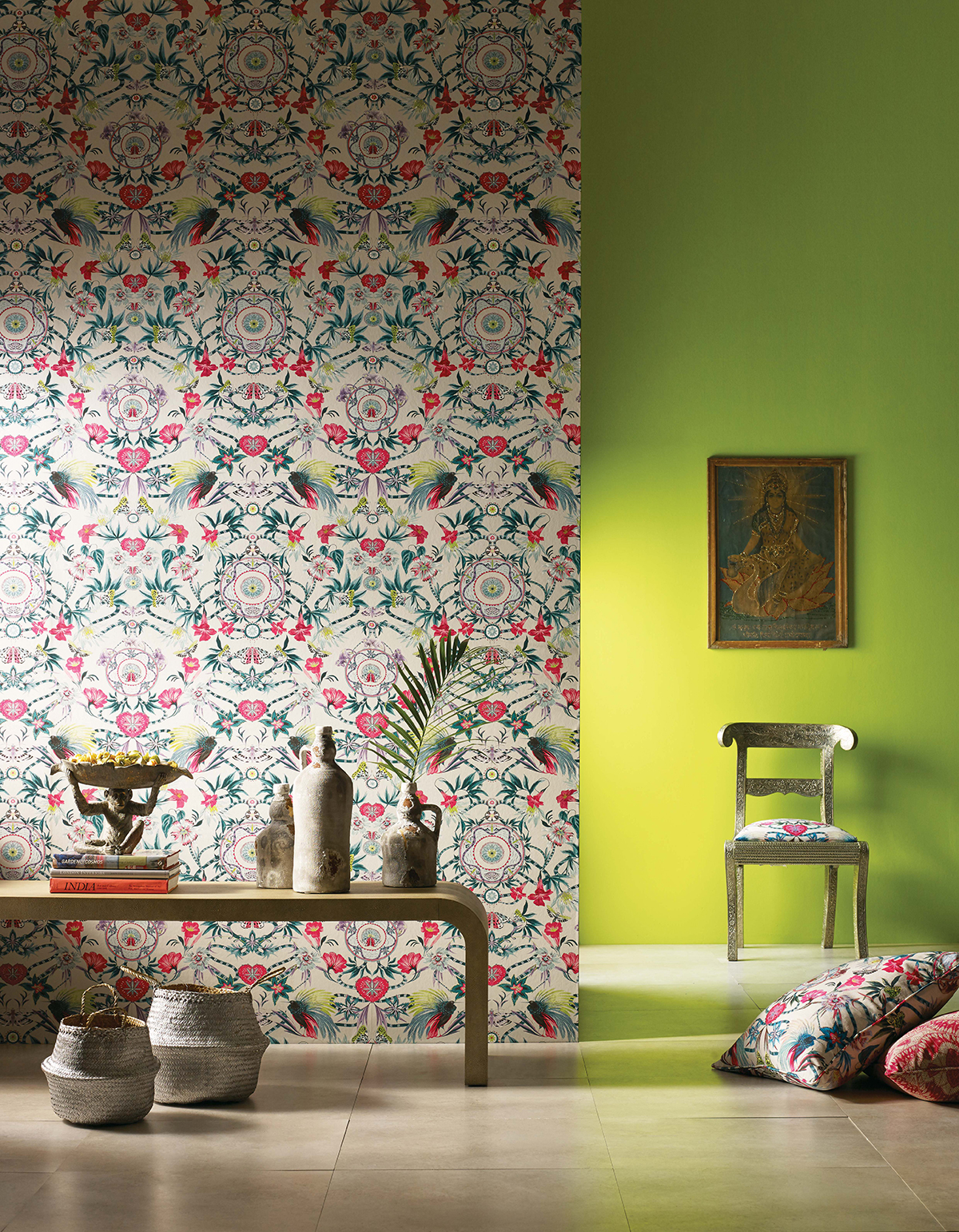 Papier peint Animaux et Fleurs vert et rose - The Wallpaper Collection de Matthew Williamson | Réf. OSB-W6950-01