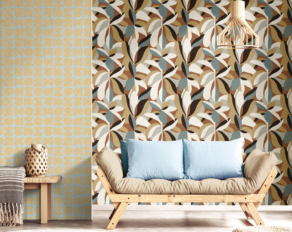 Papier peint Palme Minimaliste multicouleurs - Seven de Montecolino | Réf. MC-30106