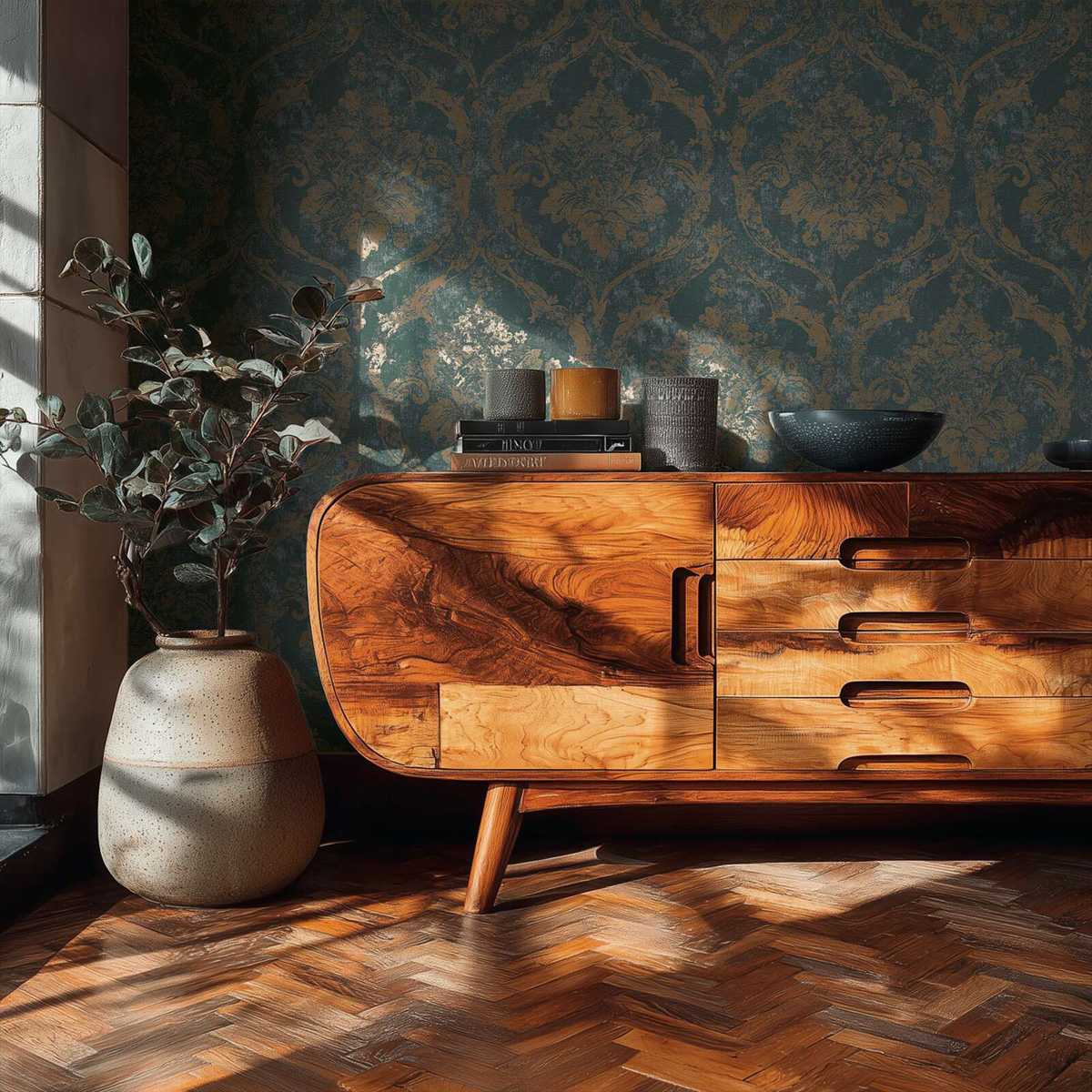 Papier peint Damassé Classique vert de gris - Vibes & Styles d'A.S. Création AMB4| Réf. AS-790192