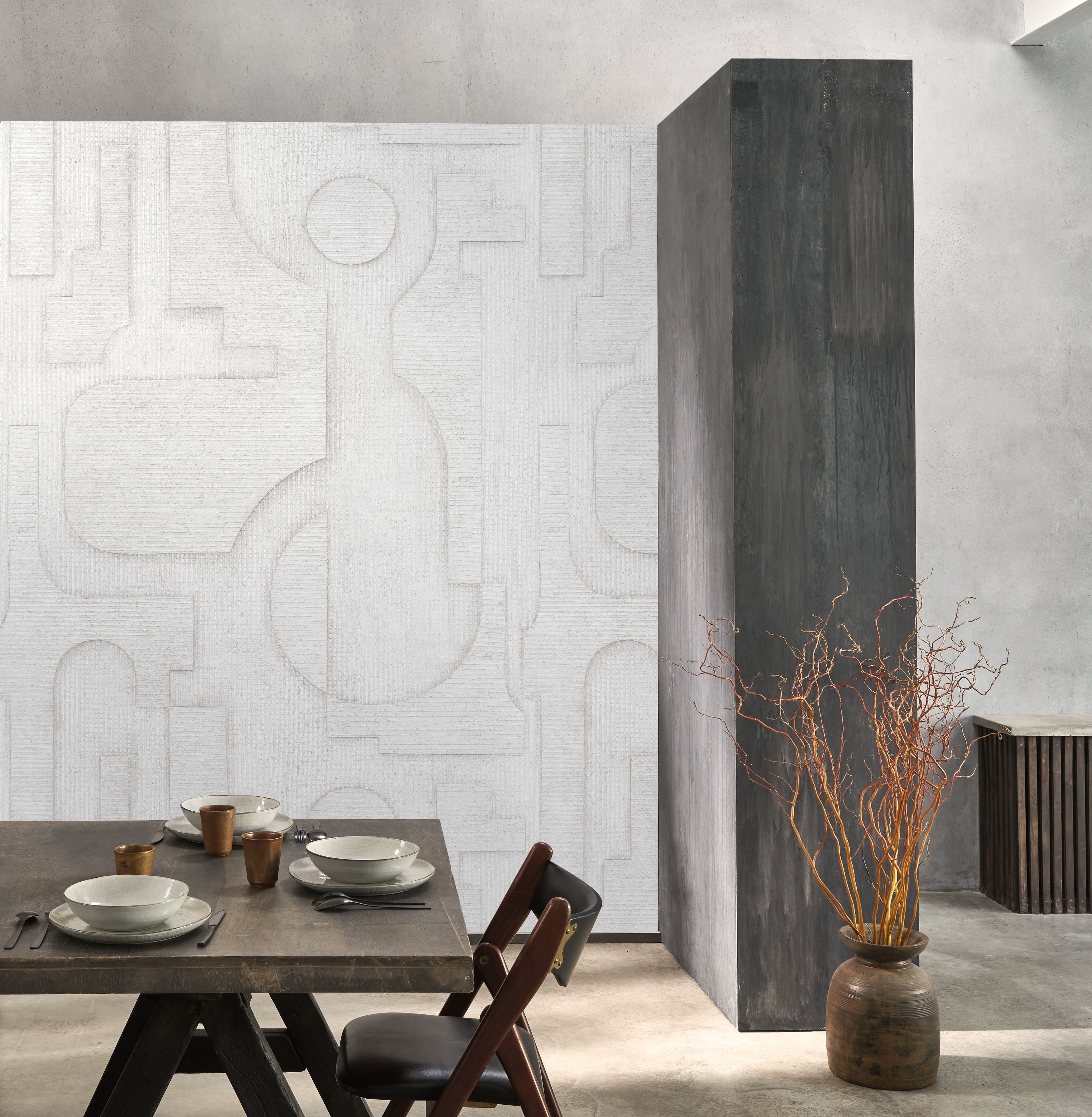 Papier peint panoramique Symbolisme S gris brume 200x250 - Wonderwalls de Casadéco | Réf. WDWS89099105