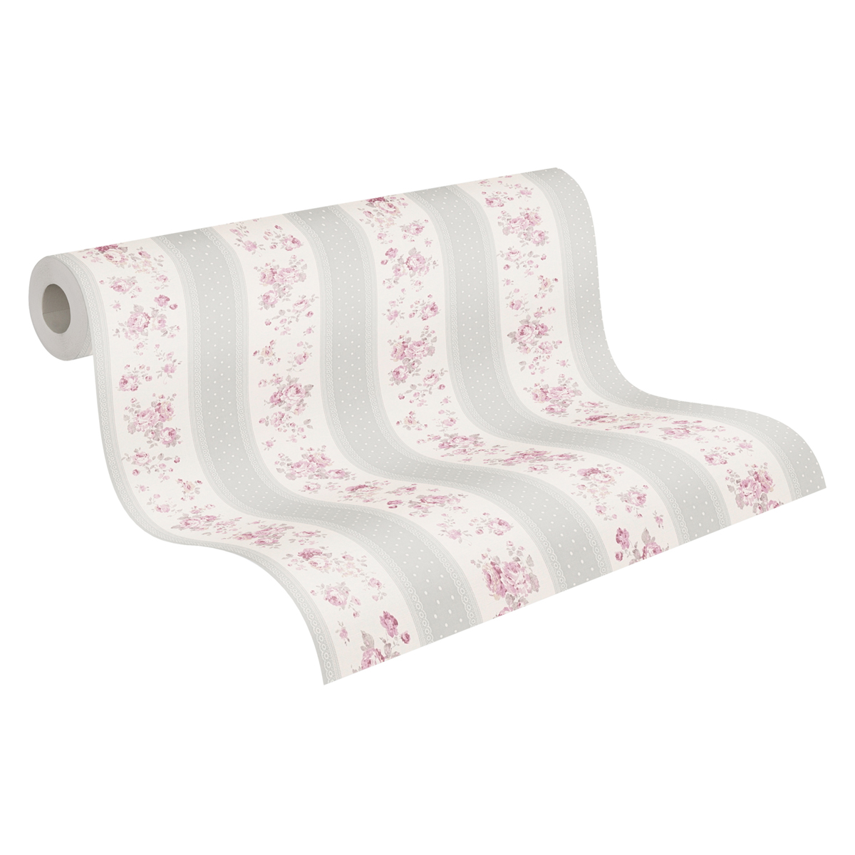 Papier peint Rayure Pois Florale gris rose - Maison Charme d'A.S. Création ROLL | Réf. AS-390692