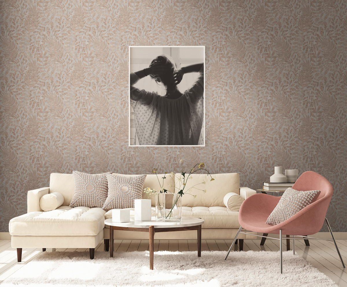 Papier peint Feuilles Details gris cuivré - The BOS d'A.S. Création | Réf. AS-388303