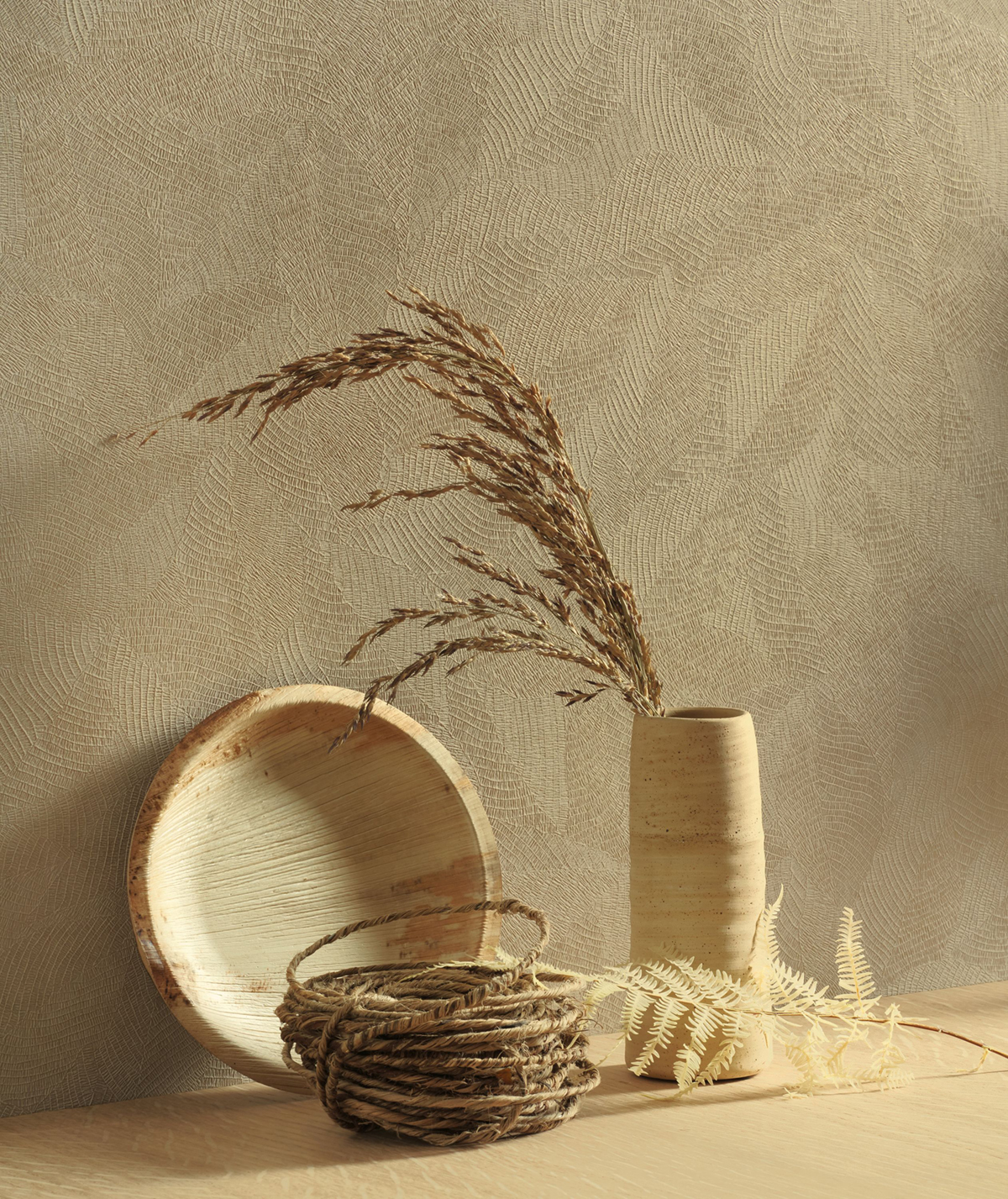 Papier peint Matière Feuille Masaya beige mastic - Riverside 4 de Casadéco | Réf. RIVI86421241