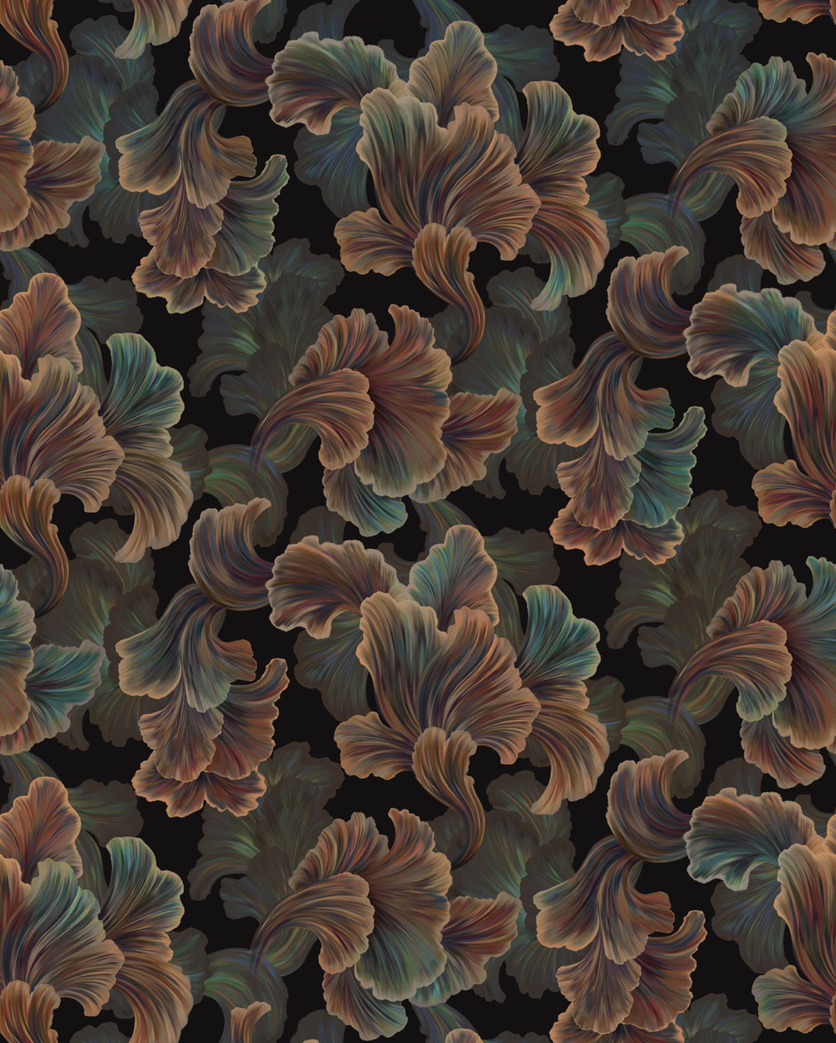 Papier peint panoramique Fleurs Abstraites noir - Seasons de Komar