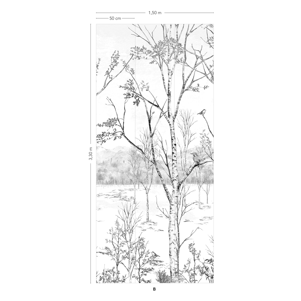 Papier peint panoramique Forêt Nunavut Grisaille B - 4/5/6 - Isidore Leroy