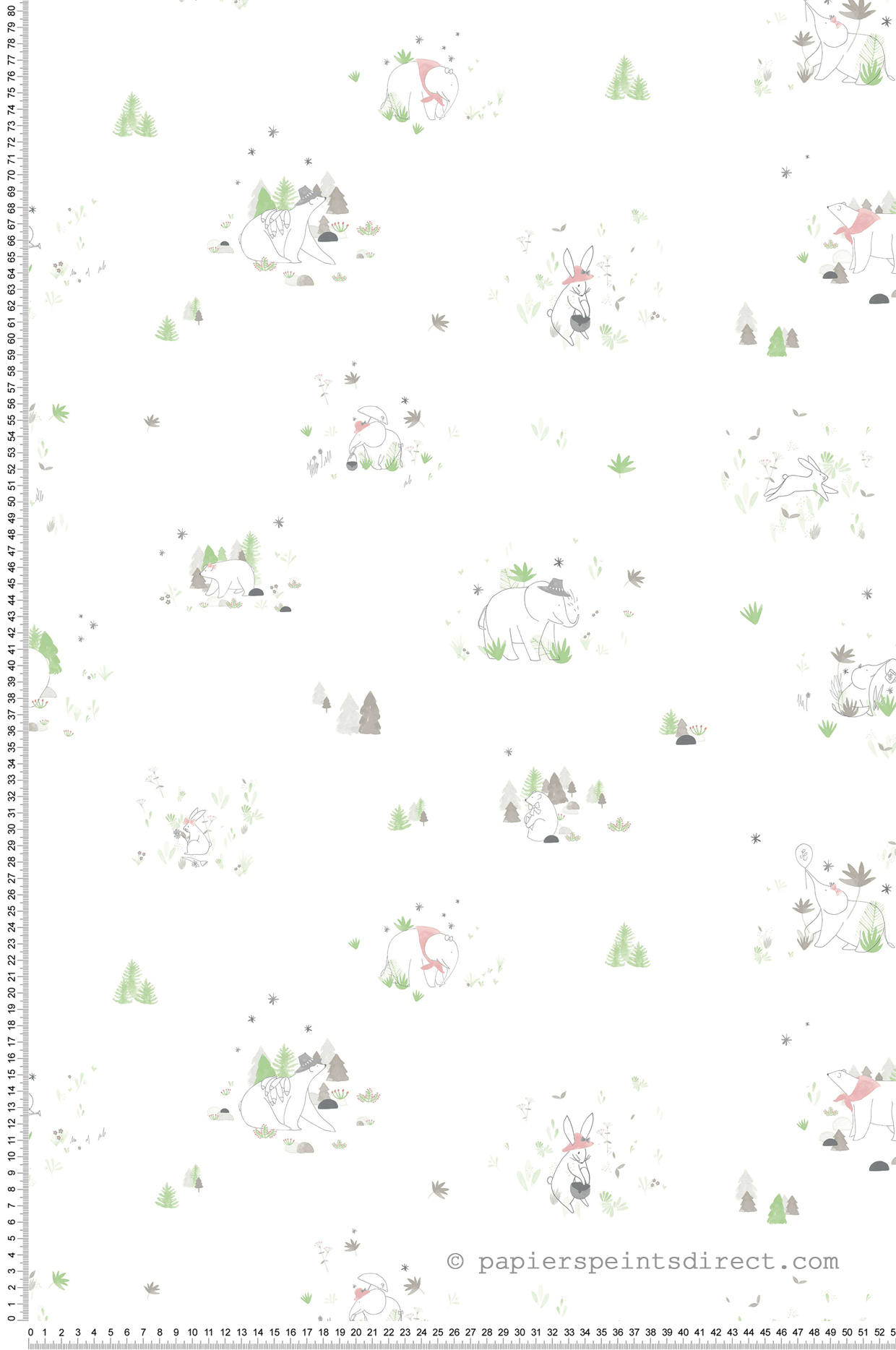 Papier peint Petits Animaux Nature vert gris - Tartine & Chocolat de Lutèce | Réf. LTC-36230604