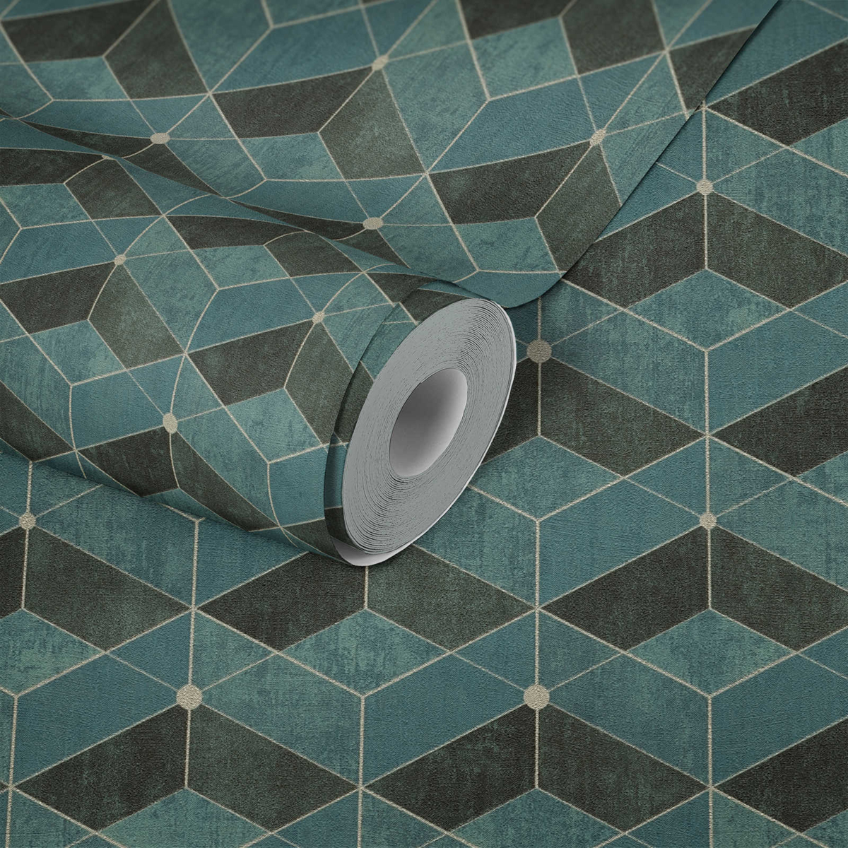 Papier peint 3D Géométrique Cubes bleu noir doré - Titanium 3 d'AS Création | Réf. SP15621