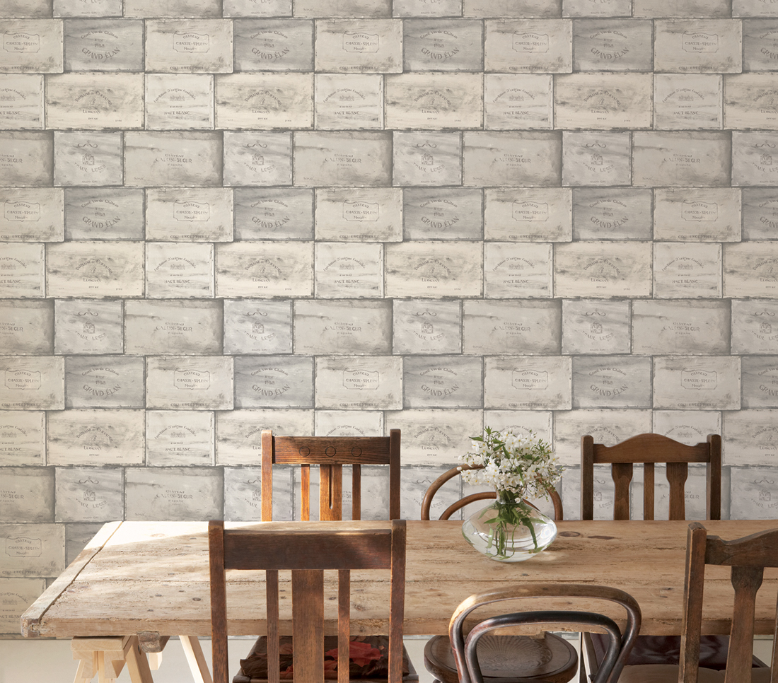 Papier peint Caisse de vin gris clair - Style Cuisine 3 de Lutèce | Réf. LTC-CK36612