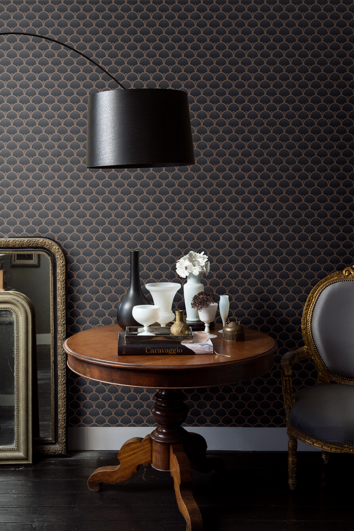 Papier peint Art Deco Ecaille noir prune - Lovy de Lutèce | Réf. LTC-LOV921