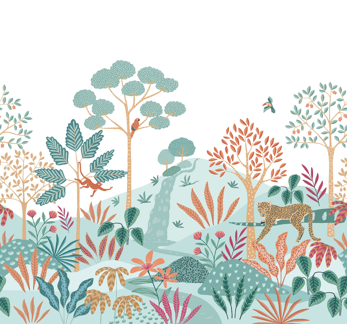 Papier peint panoramique Perroquet Enchanted Jungle vert d'eau M 300X280 - Pimp My Wall de Casélio | Réf. PMW104827308