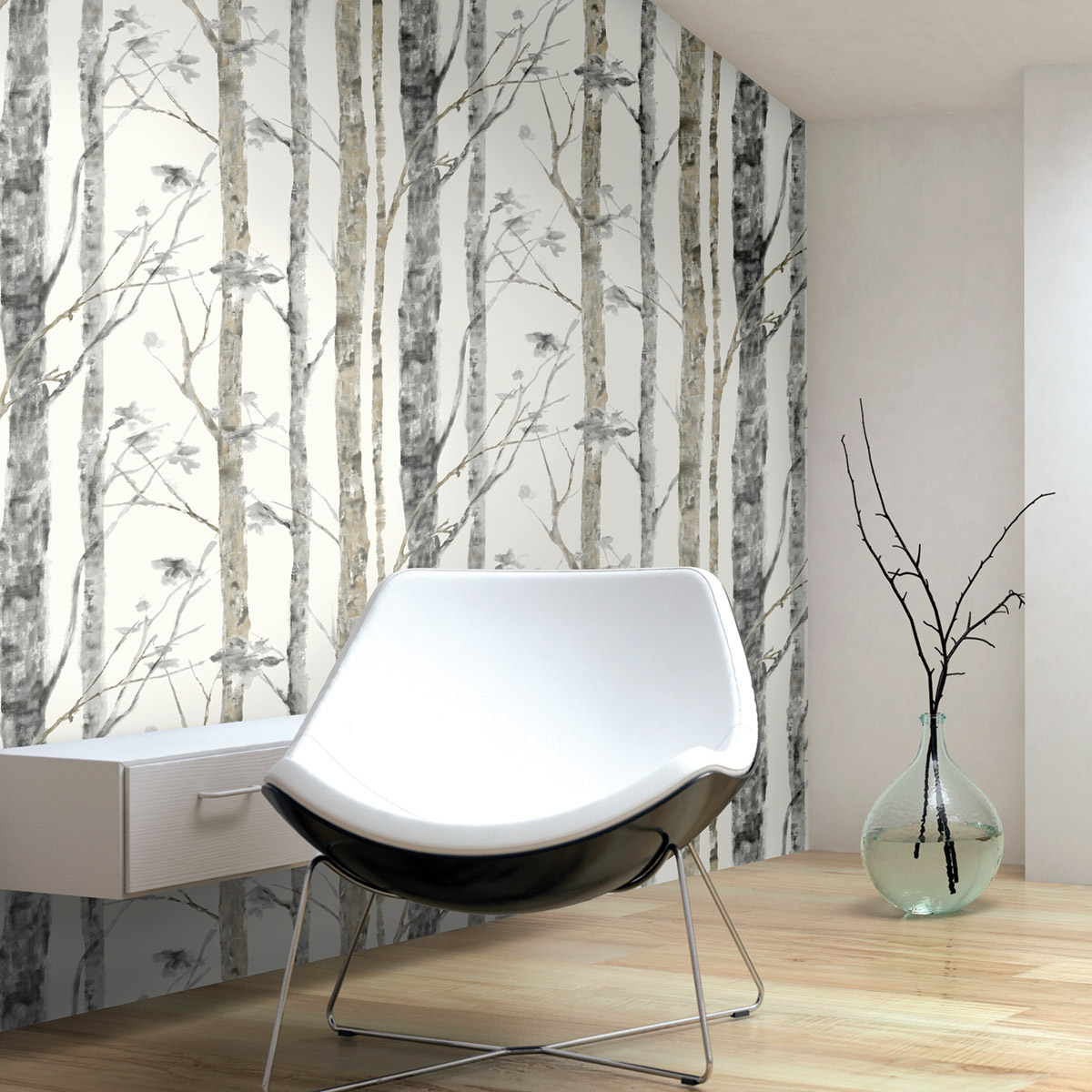 Papier peint adhésif Forêt Birch Trees gris - Les Adhésifs de Lutèce | Réf. LTC-RMK9047