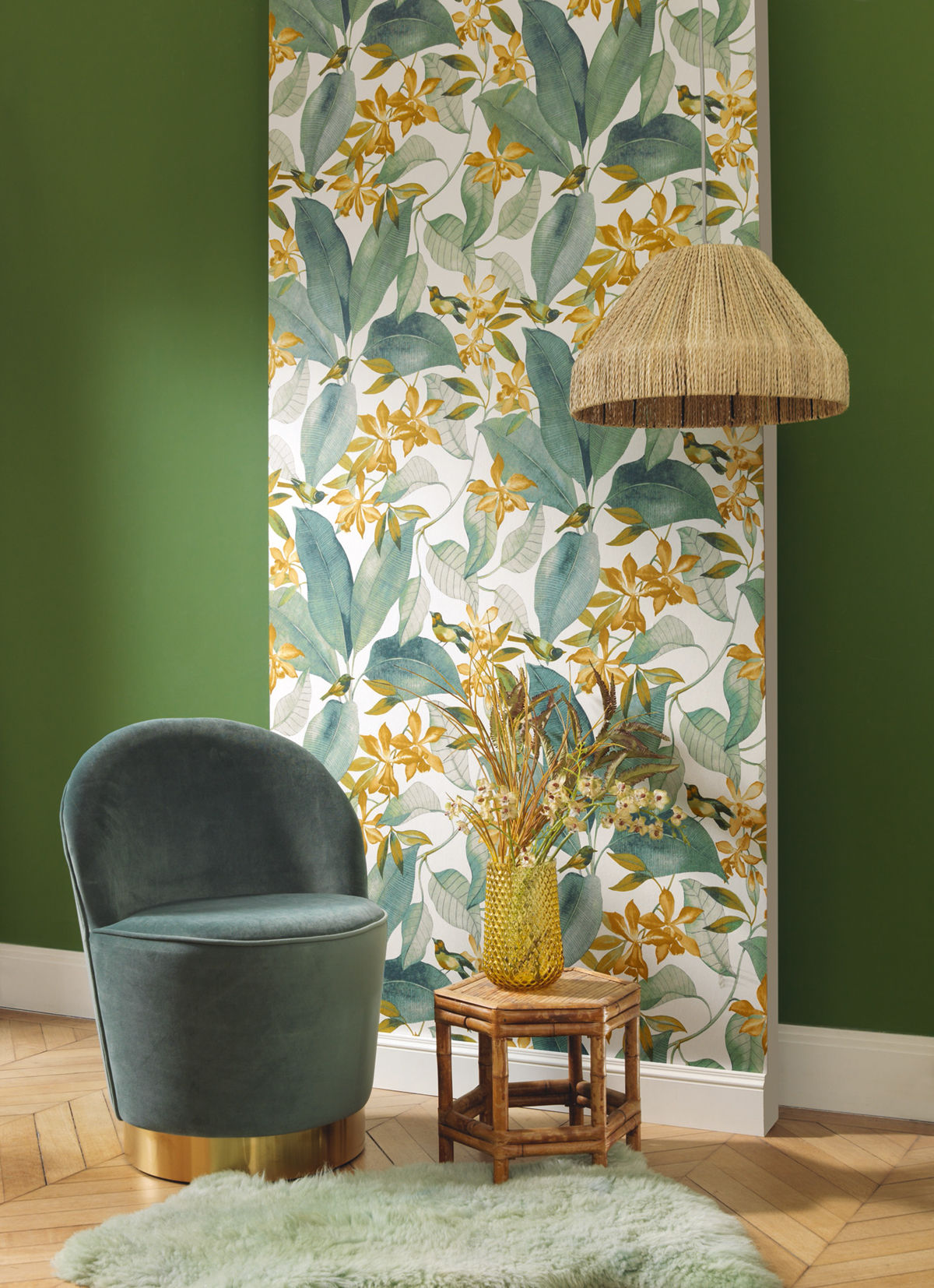 Papier peint Feuillage Bird Song vert - Delicacy de Casadéco AMB | Réf. DELY85387171