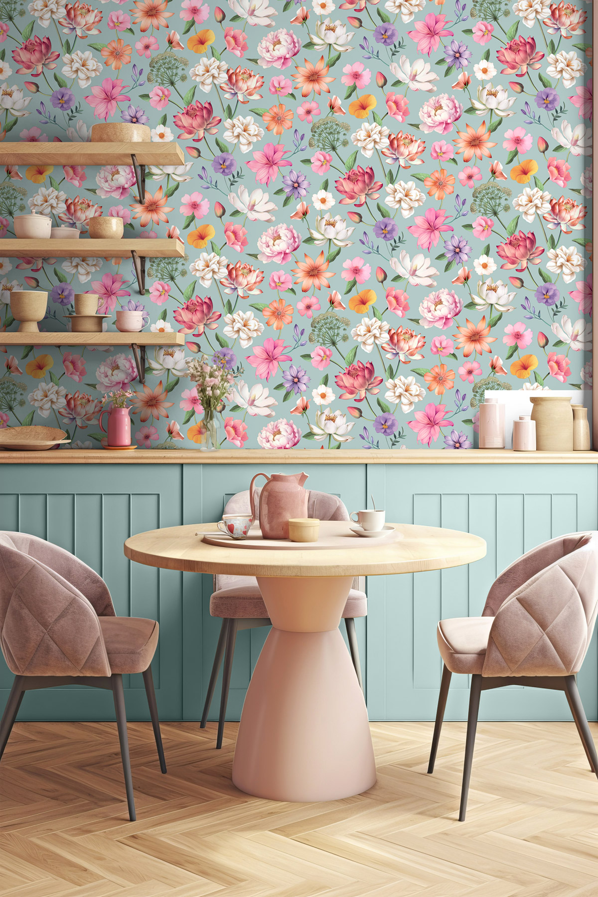 Papier Peint Fleur All Over bleu doux - Illusion d'Ugépa | Réf. UGP-M88801