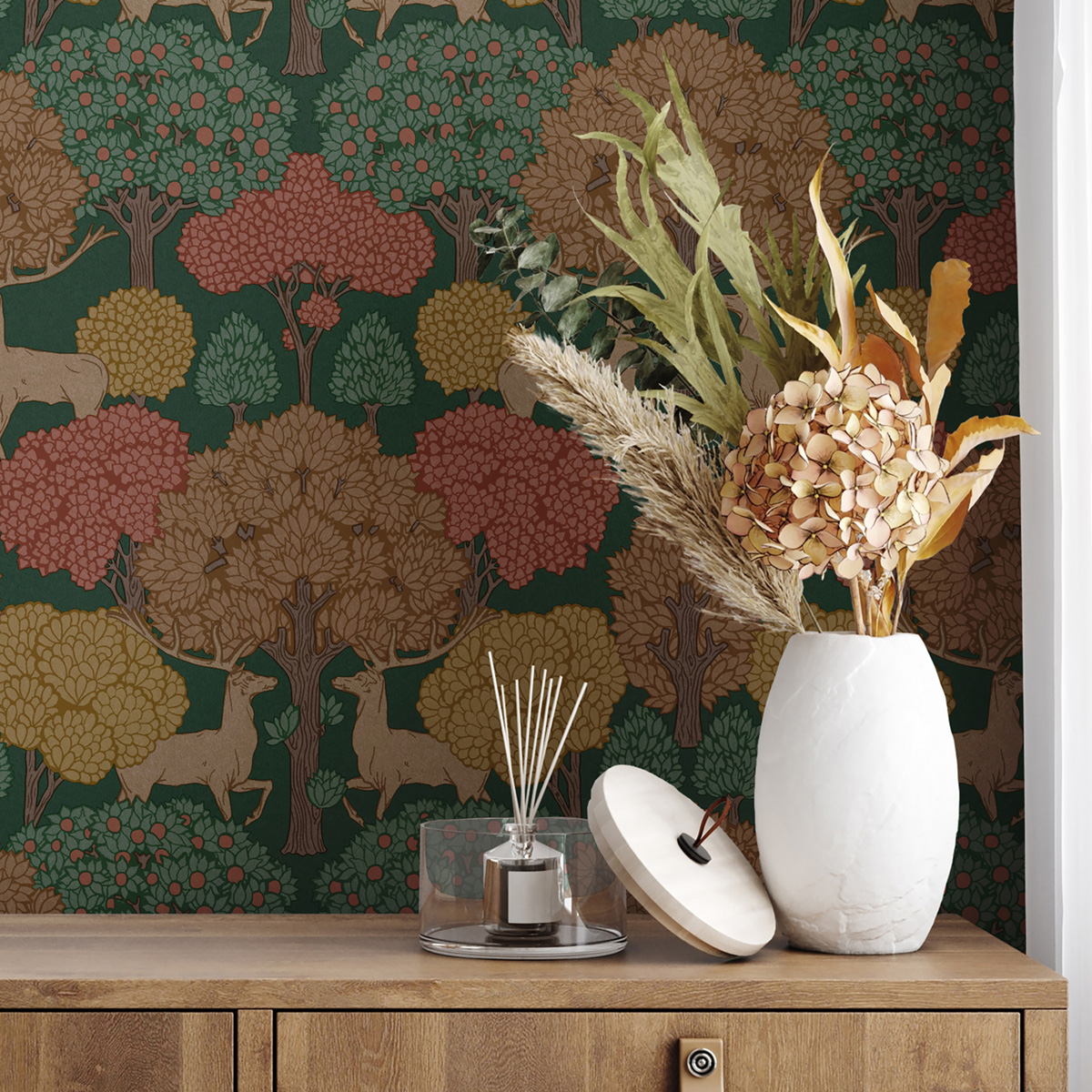 Papier peint Animaux Forest of Arden vert sapin - Beaux Arts de Lutèce AMB2| Réf. LTC-M1849