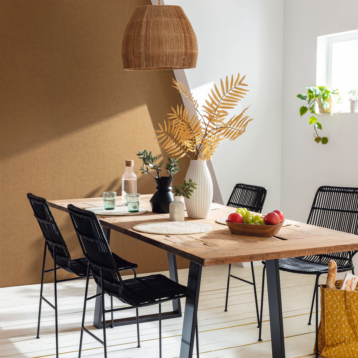 Papier peint Faux Uni Tissage marron - Light de Casélio | Réf. LIG103222042