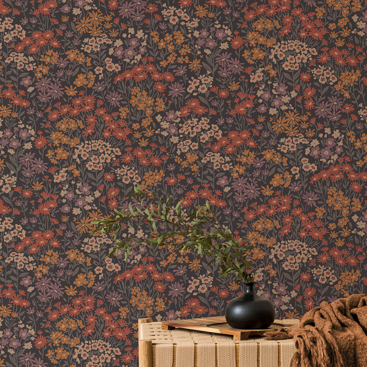 Papier peint Fleur Marguerite Ditsy Daisies marron - Beaux Arts de Lutèce AMB1| Réf. LTC-M1812