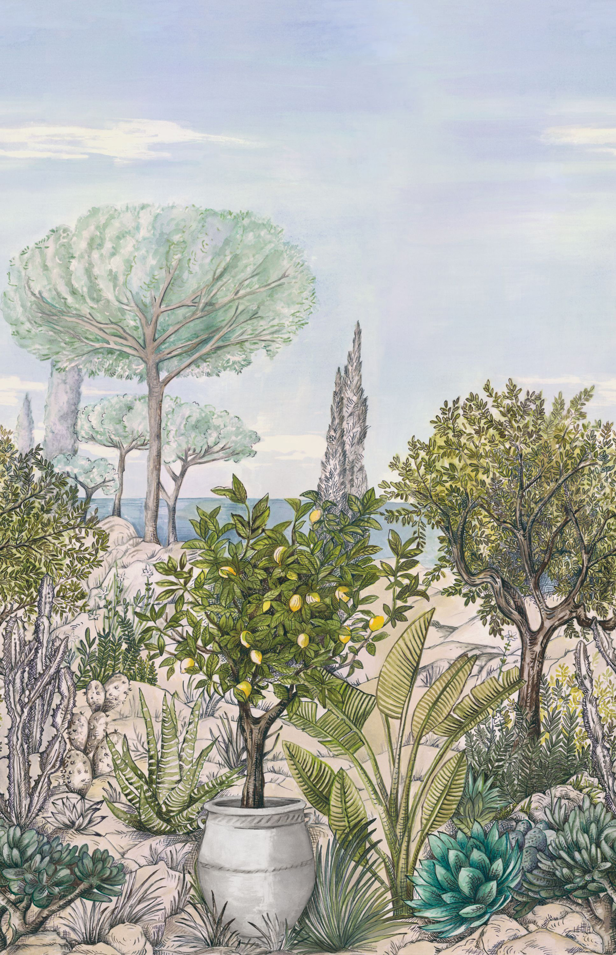 Papier peint panoramique Paysage Baux de Provence vert bleu L 200X310 - Azur de Casélio | Réf. AZU105477704