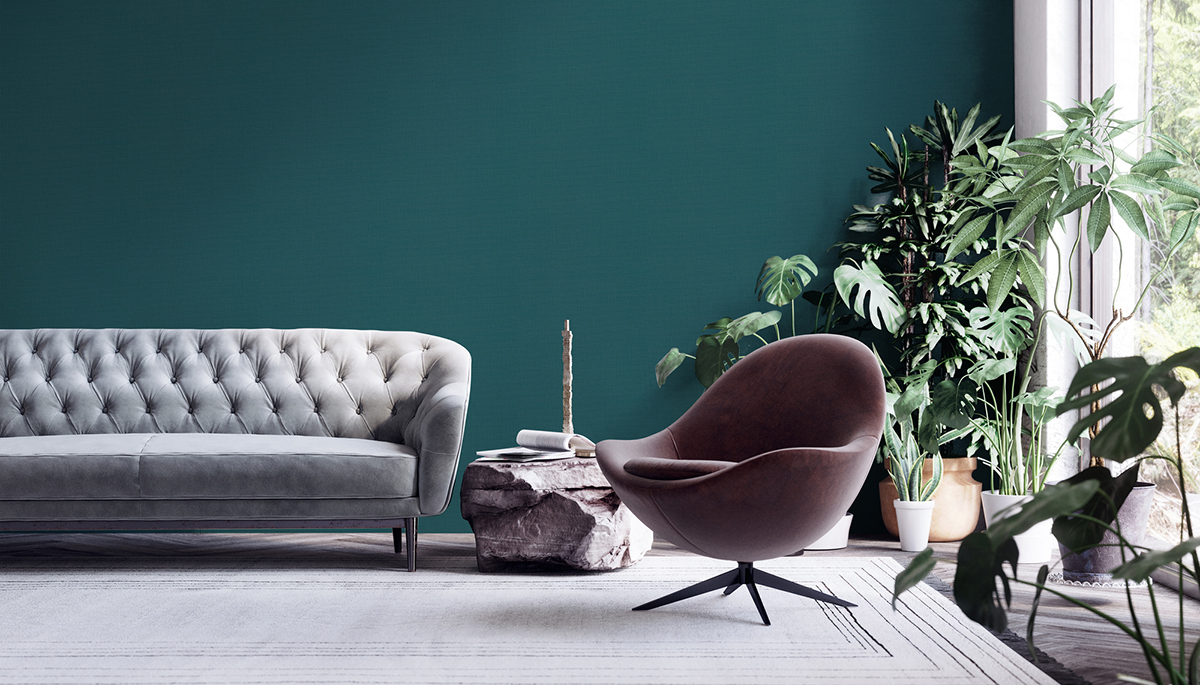 Papier peint Faux Uni Effet Lin vert canard - My Home My Spa d'A.S. Création | AMB Réf. SP15902