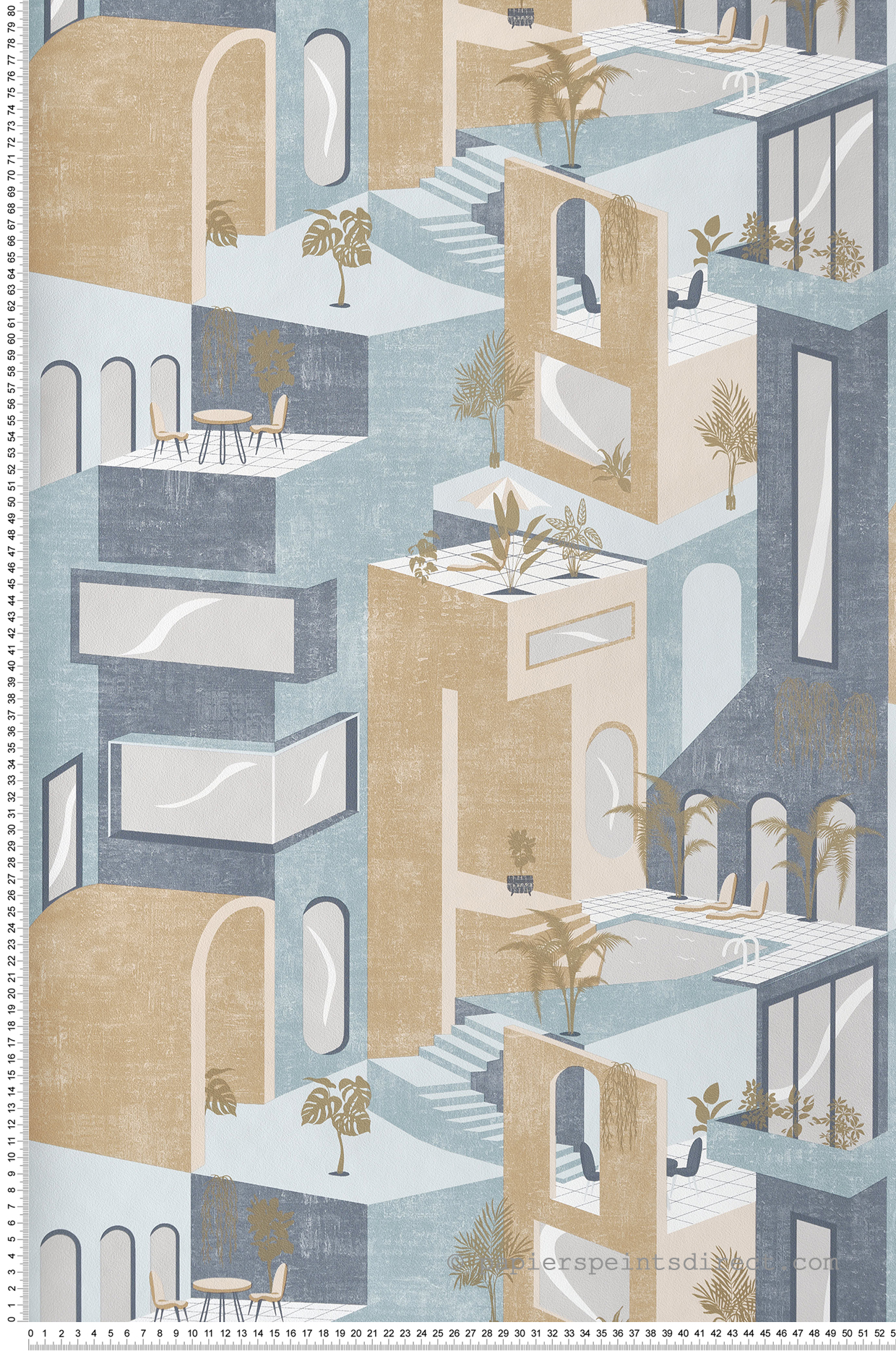 Papier peint Villa et Terrasse bleu et doré - Arty d'Ugépa | Réf. UGP-M47501