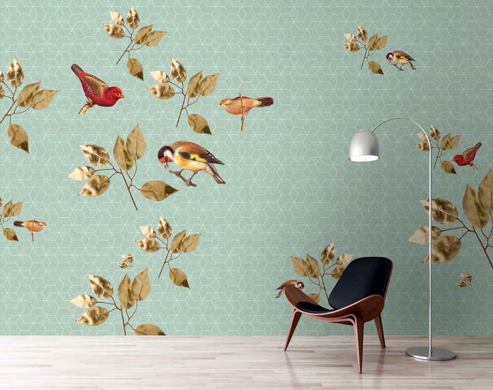 Papier peint panoramique Géométrique Oiseaux Brillant birds 2 - Référence DD114327 - Intissé 200g/m2 - Standard 400 x 270