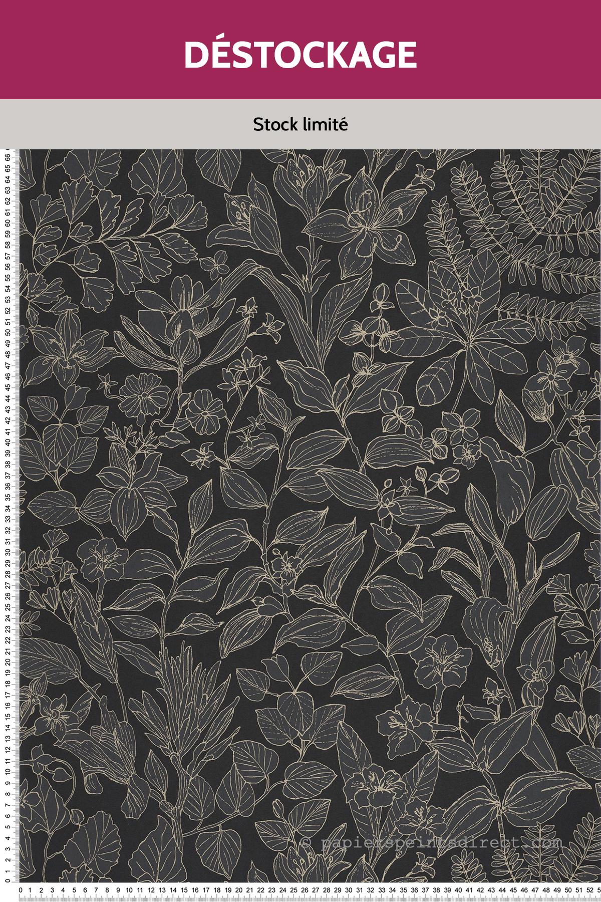 Papier peint Destockage - Feuille Esquisse noir mordoré - Gardens de Casadéco