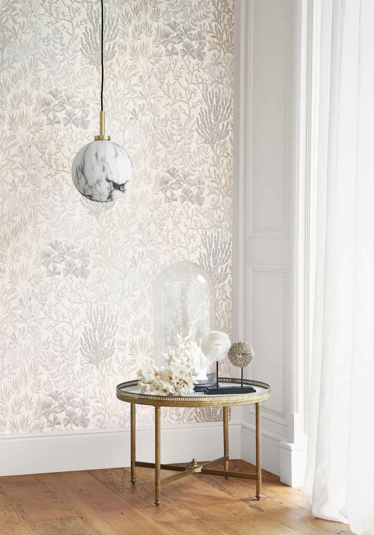 Papier peint Marin Récif Corail blanc et irisé - Voyage Onirique de Casadéco | AMB Réf. ONIR87221030