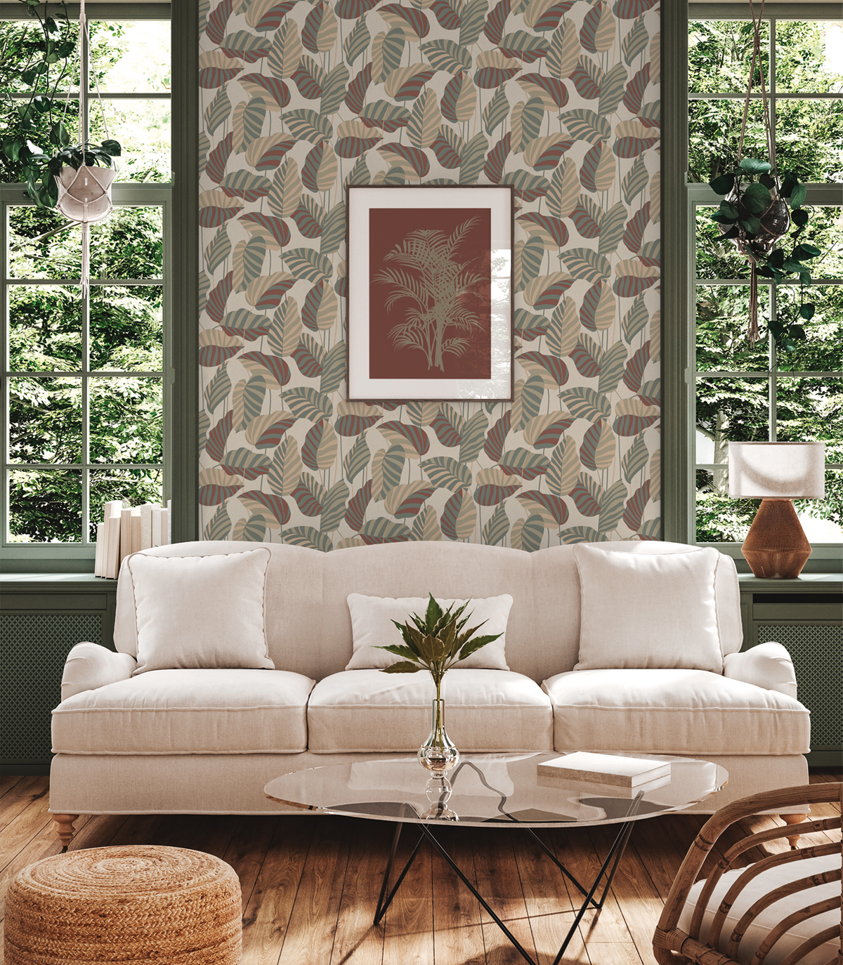 Papier peint Feuille Graphique vert terracotta doré - Antigua d'A.S. Création AMB2 | Réf. SP15943