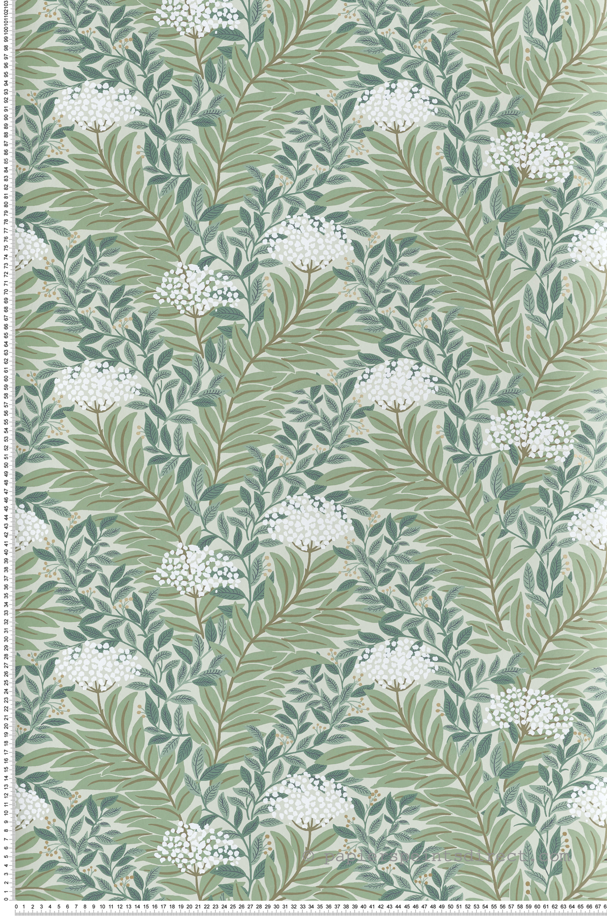 Papier peint Végétal Flora Highgrove vert pâle doré - Rifle Paper Co. 3 de York (Initiales) | Réf. INI-RF7503