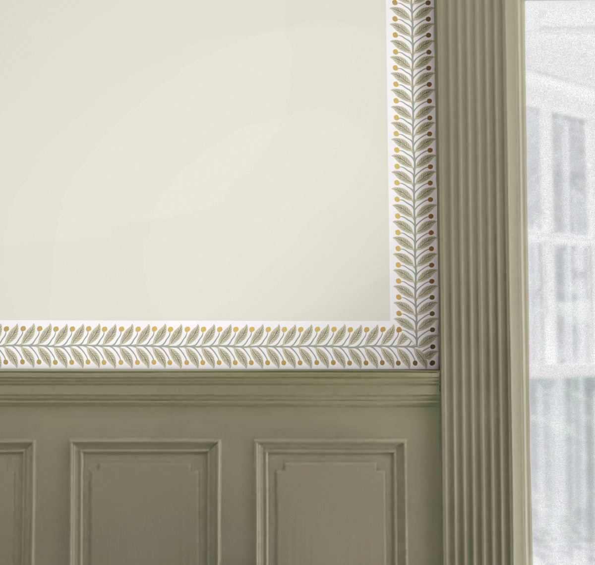 Papier peint Frise Feuillage Garden gris doré - Rifle Paper Co. 3 de York (Initiales) | Réf. INI-RF7532B