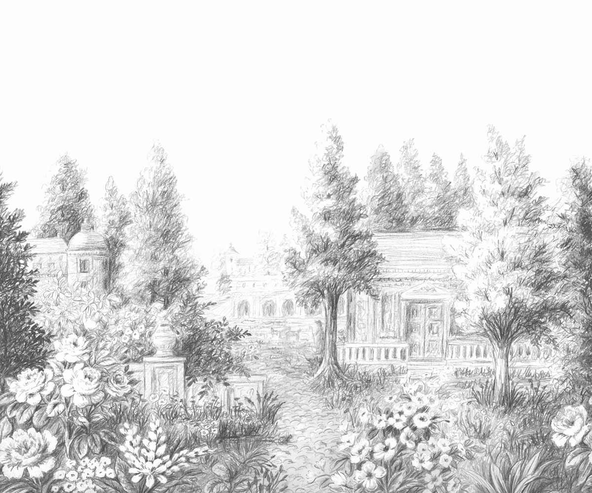 Papier peint panoramique Parc à la Francaise S noir fusain 300x250 - Wonderwalls de Casadéco | Réf. WDWS89029707