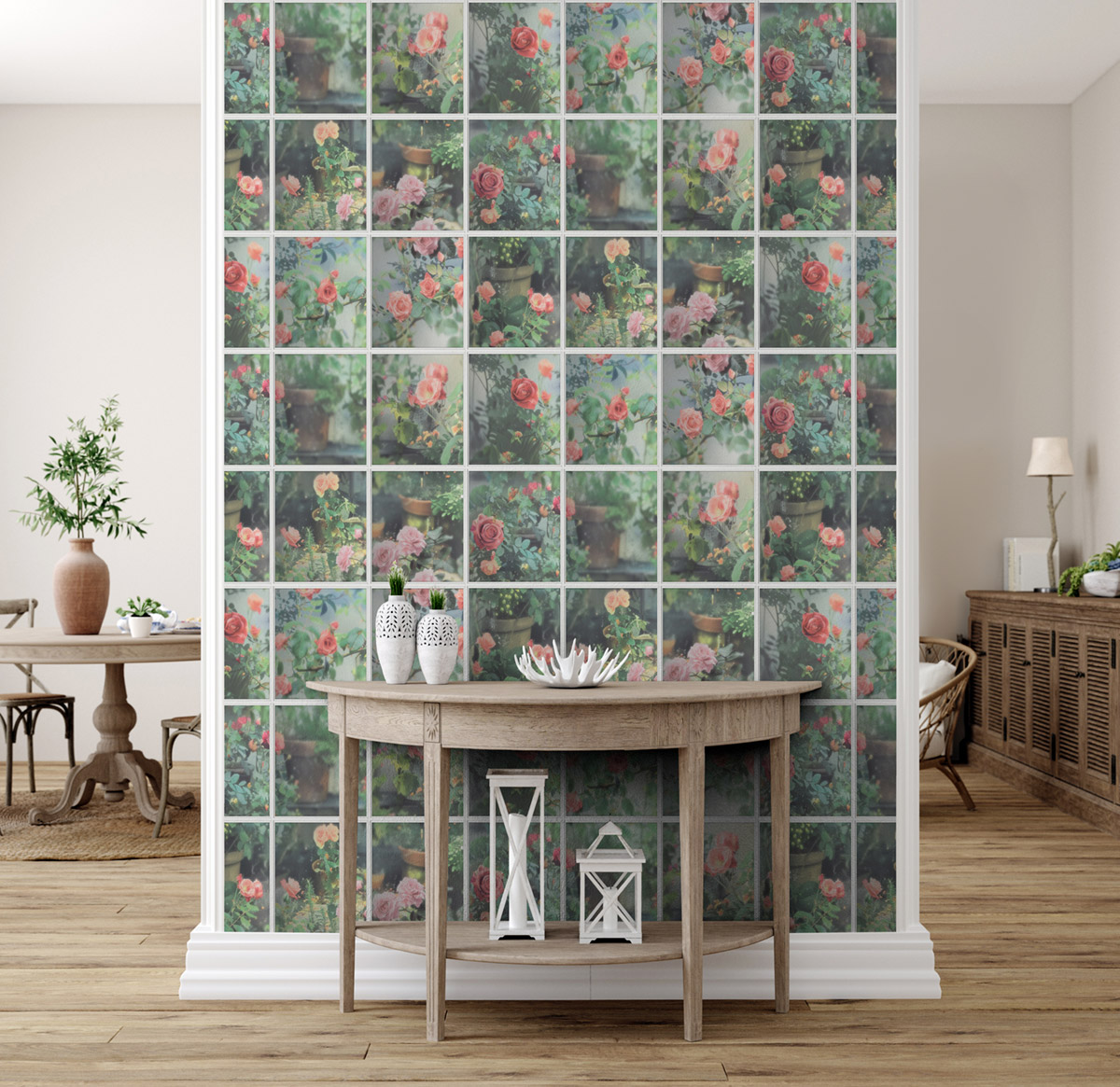 Papier Peint Fleur Verrière Roseraie rose - Illusion d'Ugépa | Réf. UGP-M89904