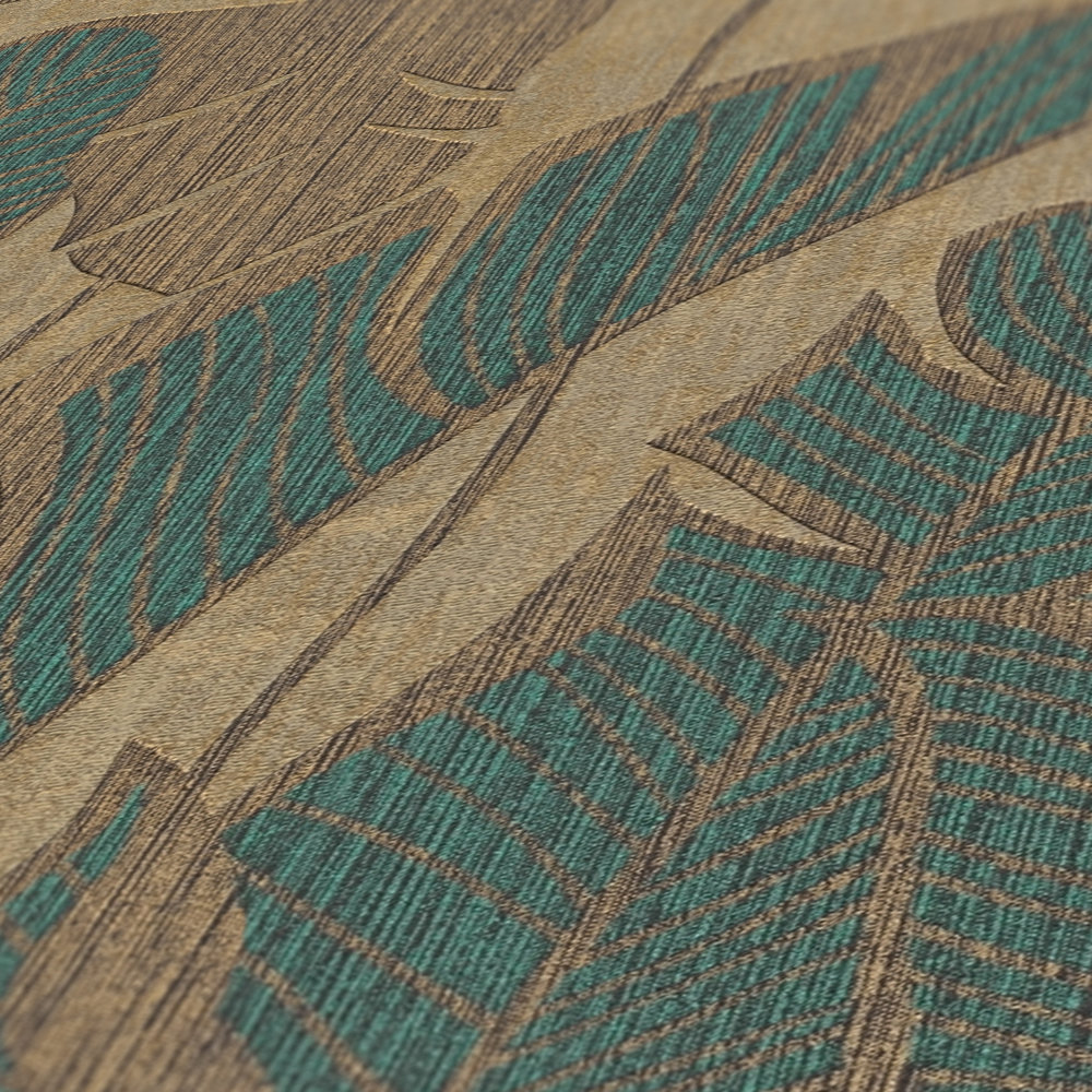 Papier peint Palme Tabasco bleu canard doré - Jade 2 d'A.S. Création AMB4 | Réf. AS-395022