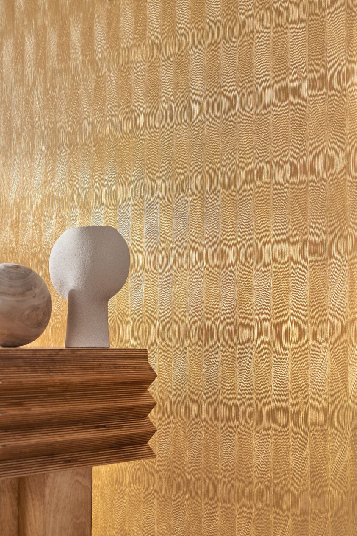 Papier peint Vagues Keramos ocre doré - Cérame de Casamance AMB2| Réf. CAS-76112956