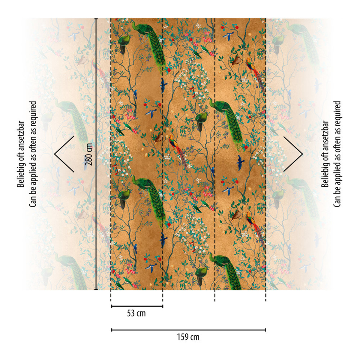 Papier peint panoramique Paon Charme Fleur - The Wall 3 d'A.S. Création AMB3 | Réf. AS-398821